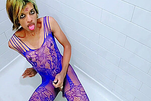 Sexy Trans Girl Preforms Hot Yoga In Electric Blue Bodystocking Sissy Ts Femboy Gymnast 14 Min